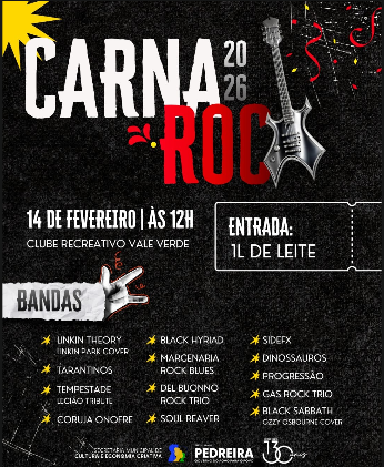 “CARNAROCK 2026” acontece neste sábado, 14 de fevereiro, no Clube Recreativo Vale Verde