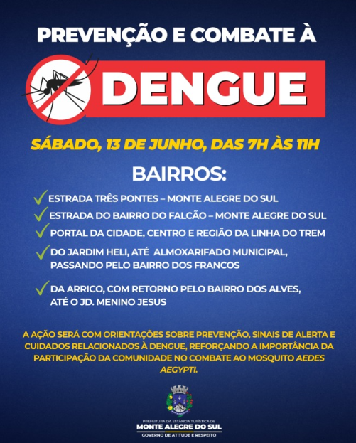 Prefeitura realiza ação de prevenção e combate à dengue neste sábado (13/06)