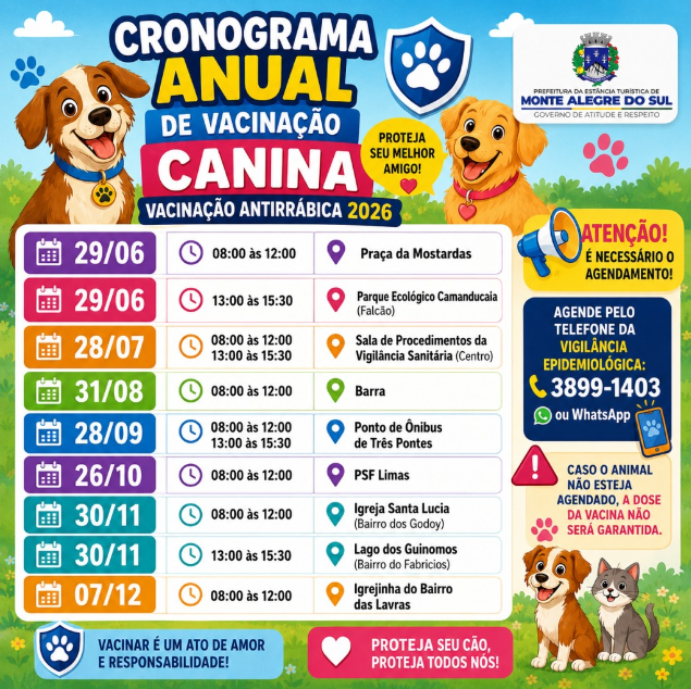 Prefeitura divulga cronograma da vacinação antirrábica 2026