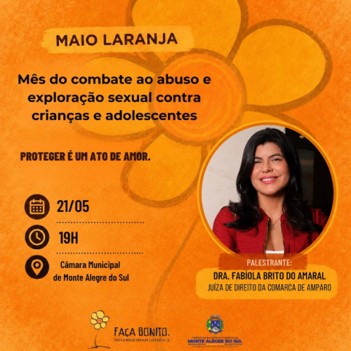 Maio Laranja terá palestra sobre combate ao abuso e exploração sexual infantil em Monte Alegre do Sul