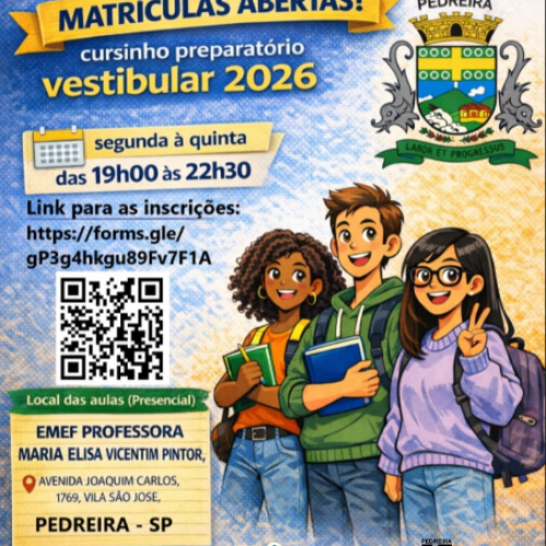 Cursinho Municipal Pré-Vestibular de Pedreira recebe inscrições