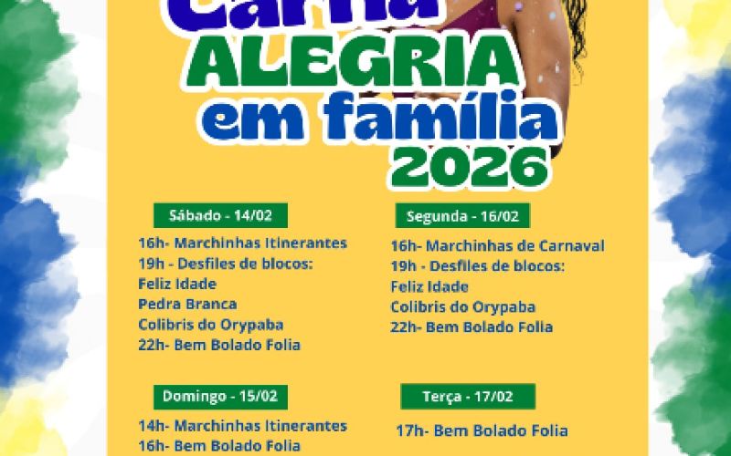 Carnaval Alegria em Família 2026 promete quatro dias de festa, tradição e diversão