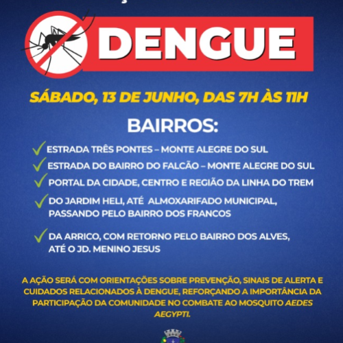Prefeitura realiza ação de prevenção e combate à dengue neste sábado (13/06)