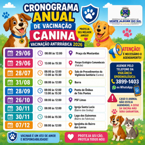 Prefeitura divulga cronograma da vacinação antirrábica 2026