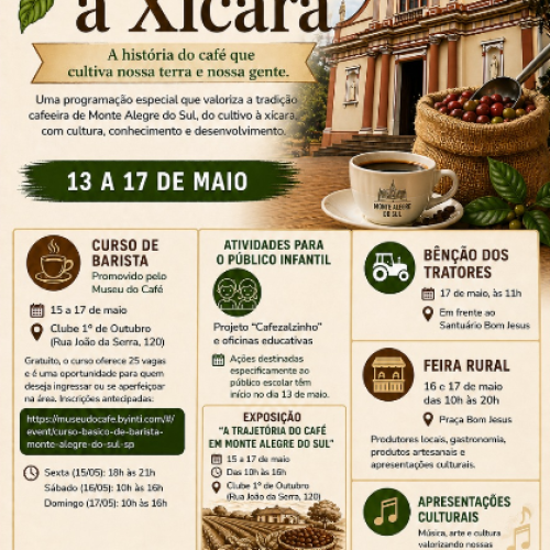 Do Pé à Xícara” valoriza a tradição cafeeira com programação cultural, educativa e rural em Monte Alegre do Sul