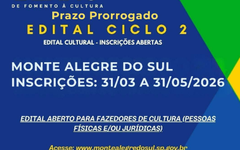 Monte Alegre do Sul prorroga inscrições para o Edital Aldir Blanc (PNAB Ciclo 2)
