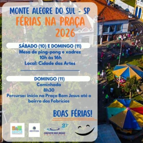 Férias na Praça 2026: diversão gratuita para toda a família em Monte Alegre do Sul