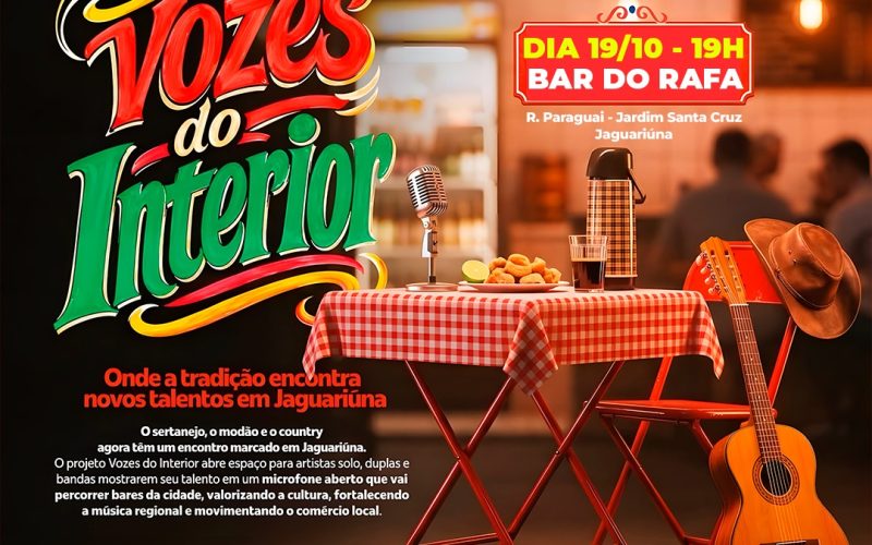 BAR DO RAFA RECEBE PROJETO ‘VOZES DO INTERIOR’ NO PRÓXIMO DIA 19